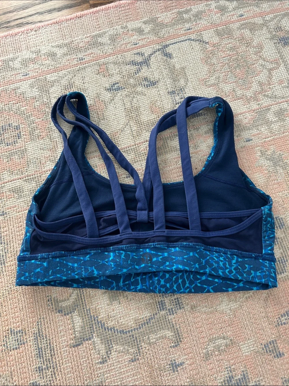 Blue Patterned Strappy Sports Bra - Women's Intimates